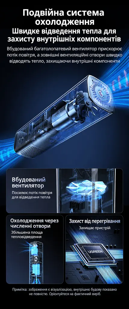 Автомобільний компресор UGREEN ET501 насос для шин від прикурювача 12 В тиск 3–150 psi 30 л/хв без навантаження автостоп за заданим тиском цифровий манометр ліхтар із попередженням і SOS захист від перегрівання пам’ять тиску швидкознімний адаптер Schrader перехідник Presta насадки для м’ячів і надувних виробів знімний кабель живлення 3 м знімний повітряний шланг 17 см двигун 120 Вт чорно-темно-сірий з помаранчевими позначками (35573) - фото 12