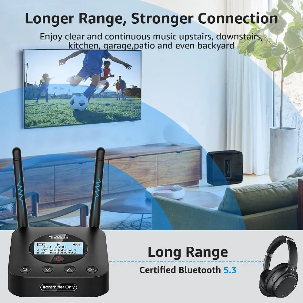 Bluetooth-передавач 1Mii B06TX+ 5.3 для ТВ і ПК, підтримка 2 навушників - фото 3