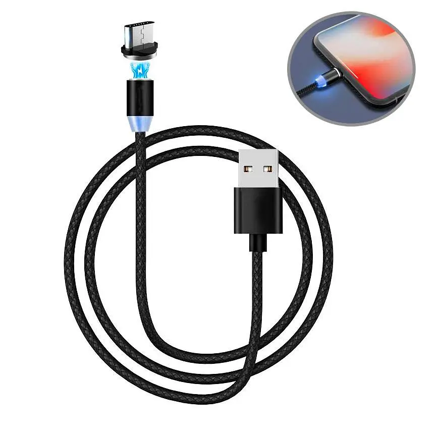 Магнітний кабель для зарядки телефону, чорний, Micro USB, з підсвіткою - фото 2