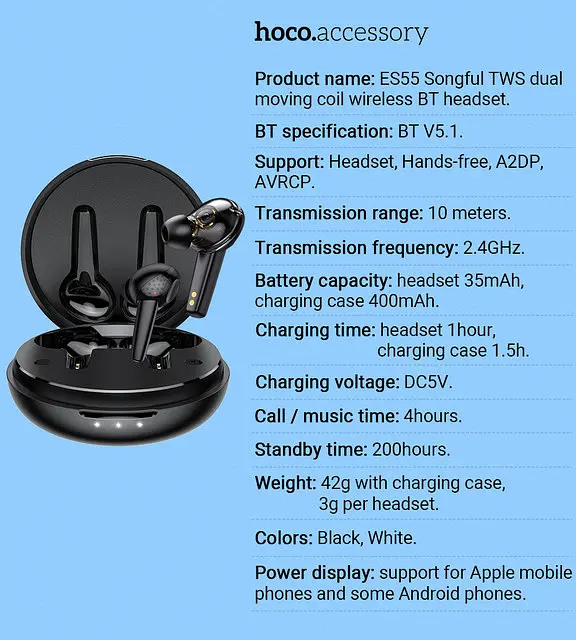 Bluetooth Стерео Гарнітура Hoco ES55 Songful TWS Білий - фото 4