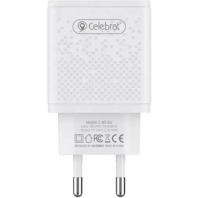 Зарядний пристрій Celebrat C-N5 2.4A 2USB + Type-C Cable White - фото 3