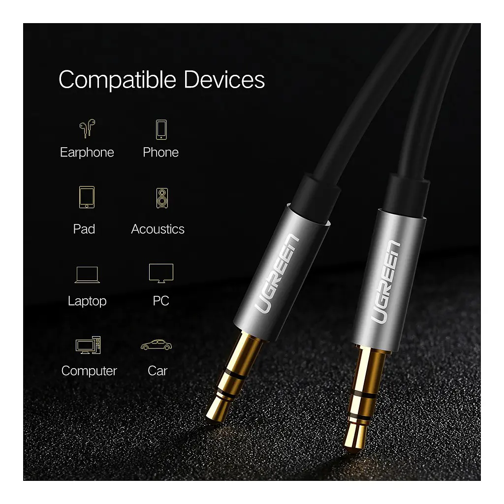 Кабель мультимедійний 3.5mm M to 3.5mm M 3.0m AV119 black Ugreen (10736) - фото 2