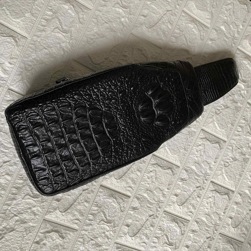 Сумка слінг чоловіча шкіряна нагрудна чорна під крокодила (691) - фото 2