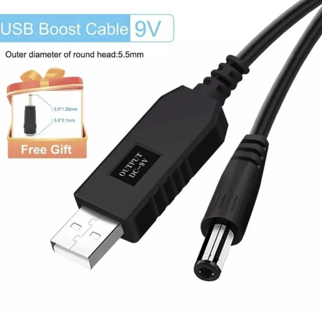 Кабель для роутера USB DC живлення від Power Bank Fonken із трансформатором 9V з перехідником 5.5 - 3.5 мм Чорний - фото 2