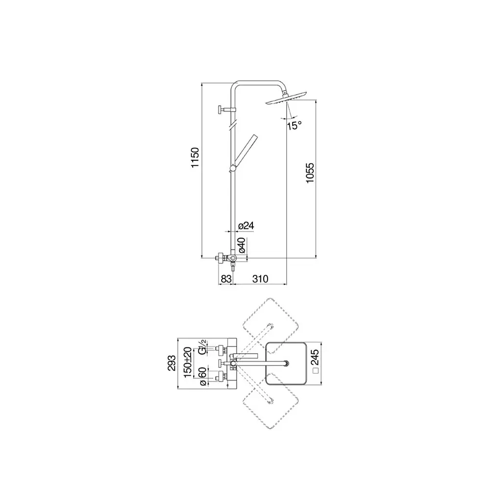 Душова система з термостатом Nobili Seven хром SE124030/30CR, Хром - фото 2