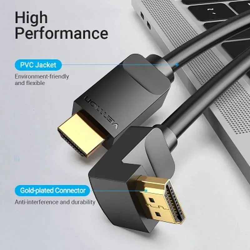Кабель мультимедійний HDMI M to HDMI M 3.0m 4K60Hz 90° corner black Vention (AAQBI) - фото 8