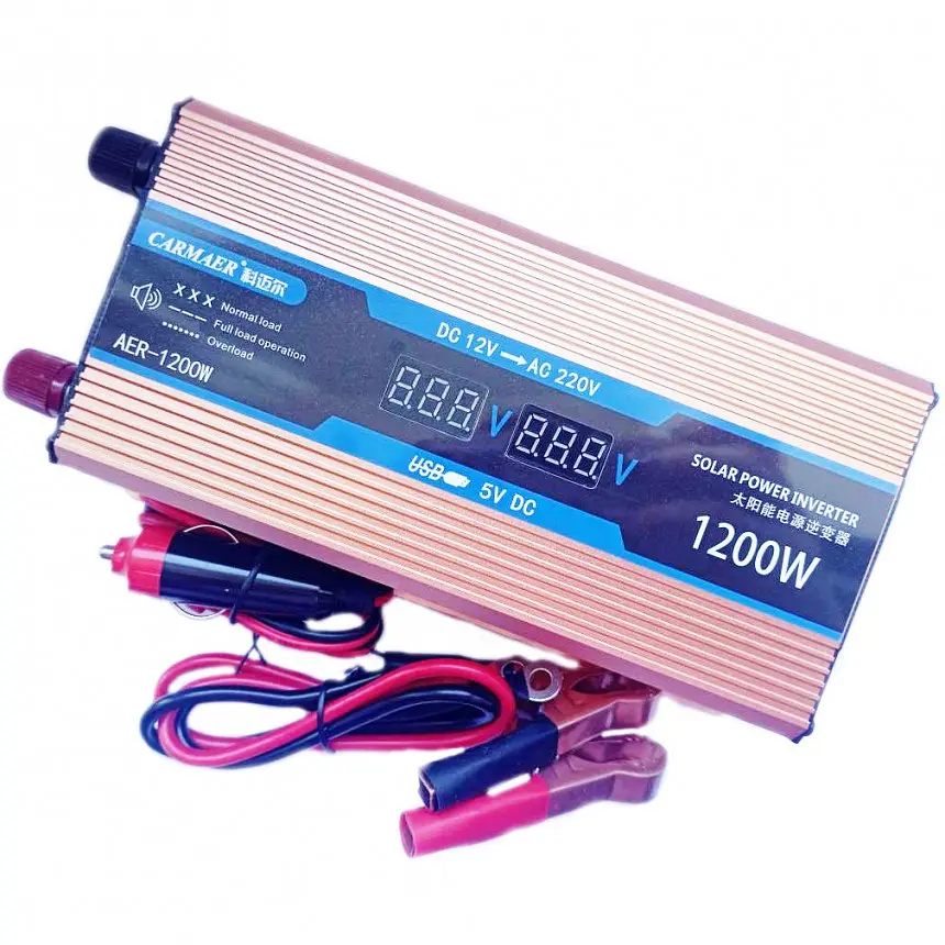 Инвертор напряжения Carmaer Power Inverter 028 модифицированная синусоида Gold 1 розетка 1 USB экран с 12V на 220V 1200W (11067) - фото 4