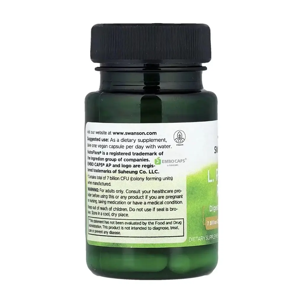 Вітамінно-мінеральний комплекс Swanson Пробіотик, 7 млрд КУО, Probiotic L. Reuteri Plus, 30 веганських капсу (SWV19025) - фото 4