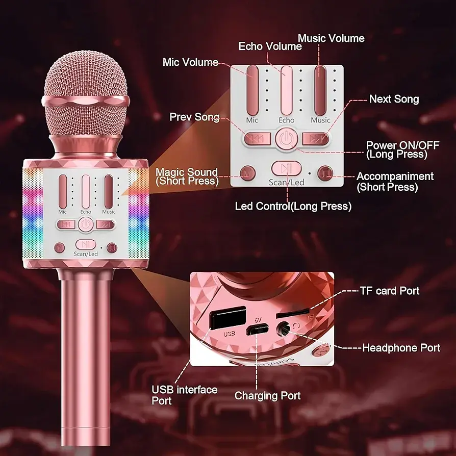 Дитячий Bluetooth караоке-мікрофон із LED-підсвіткою - фото 3