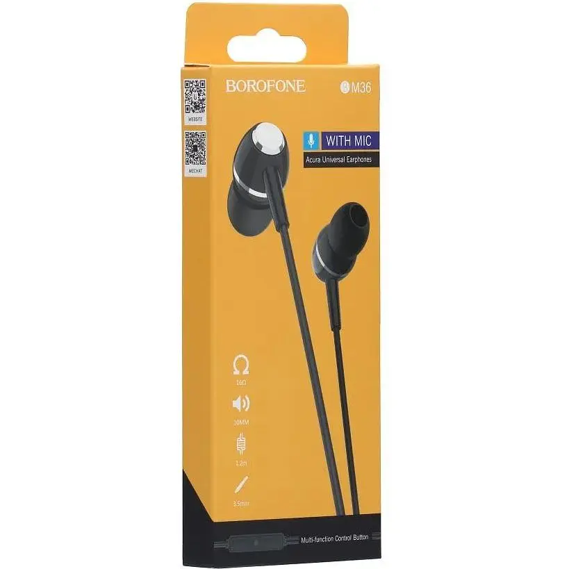Дротові навушники Borofone 3.5 mm BM36 Acura вакуумні з мікрофоном 1.2 m Black - фото 2