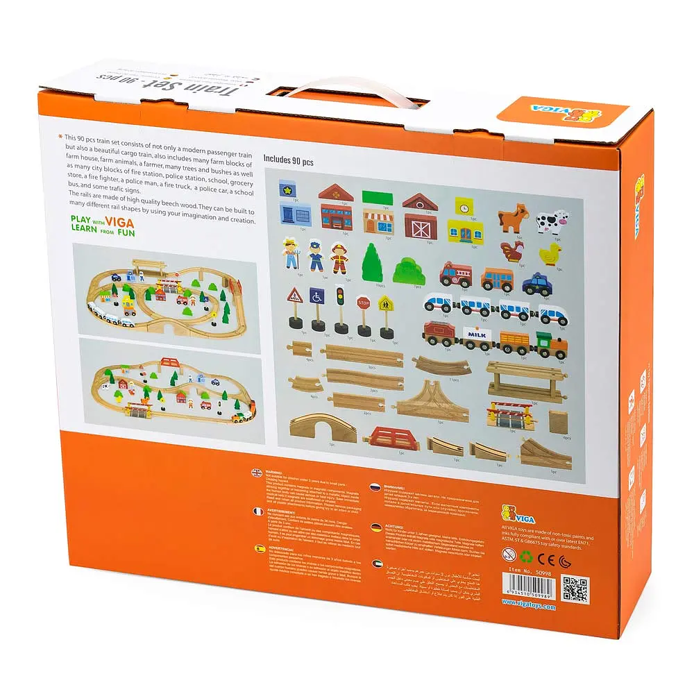 Дерев'яна залізниця Viga Toys Train Set 90 деталей (50998) - фото 5