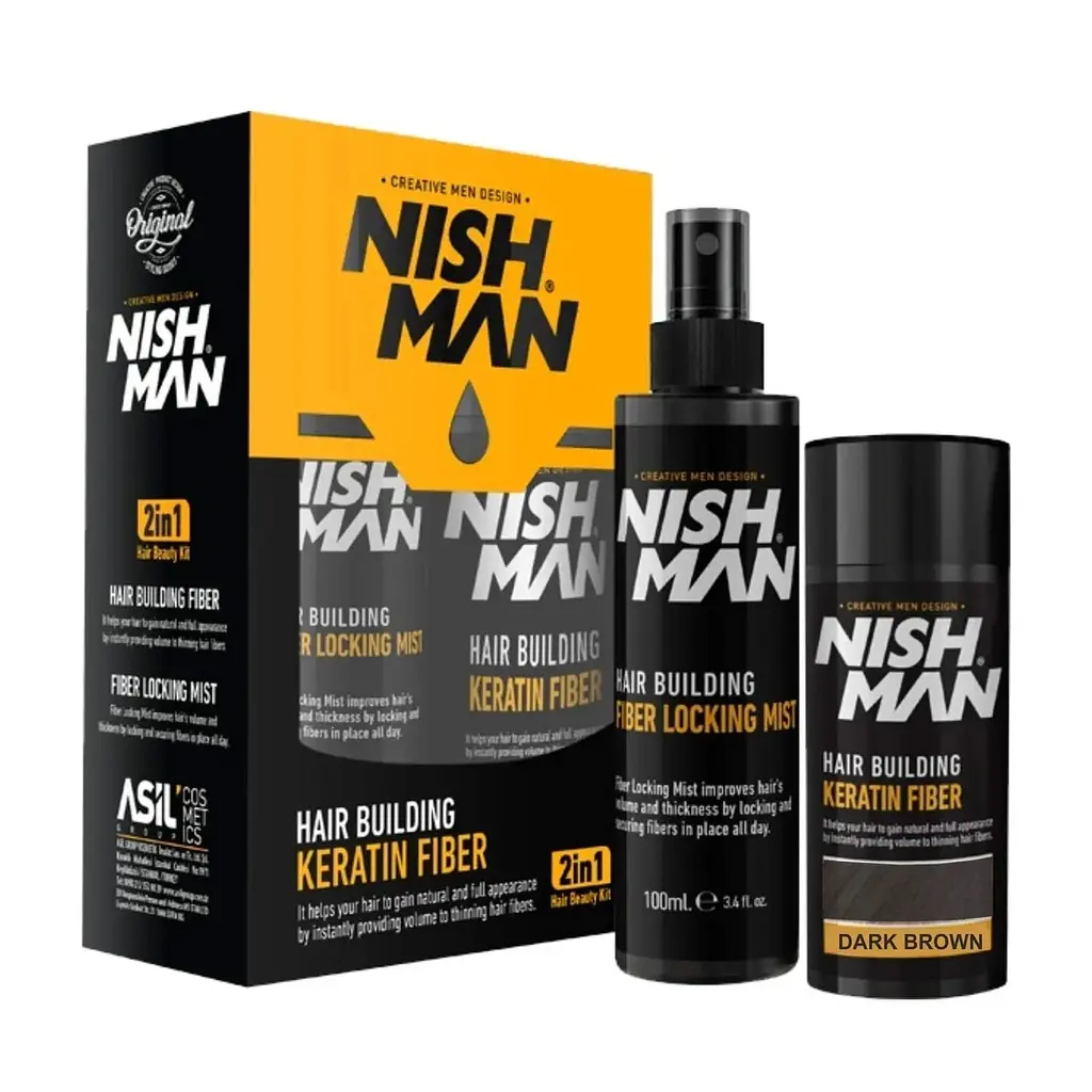 Набір для камуфлювання залисин темно-коричневий Nishman Hair Building Keratin Fiber Dark Brown