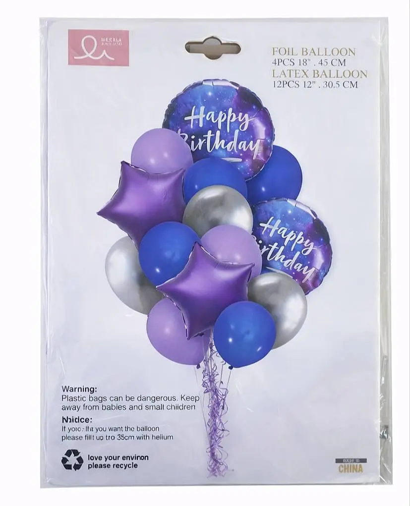 Набір надувних фольгованих кульок Happy Birthday декоративні для свят 12 шт Фіолетові - фото 2