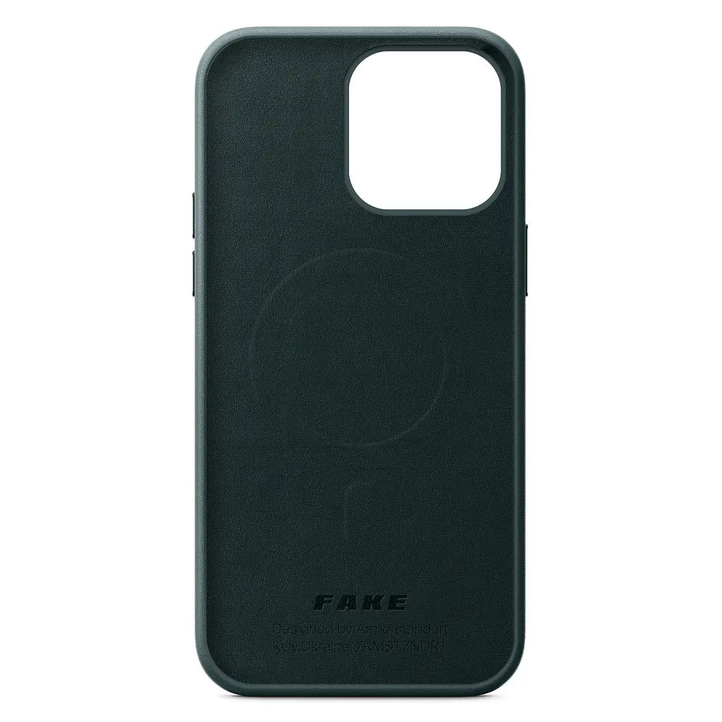 Кожаный чехол-панель для Apple iPhone 13 Pro, FAKE Leather Case, зеленый, искусственная кожа, премиальный, противоударный, защита всего корпуса, с мягкой подкладкой, поддержка MagSafe и беспроводной зарядки, ArmorStandart (ARM61372) - фото 2