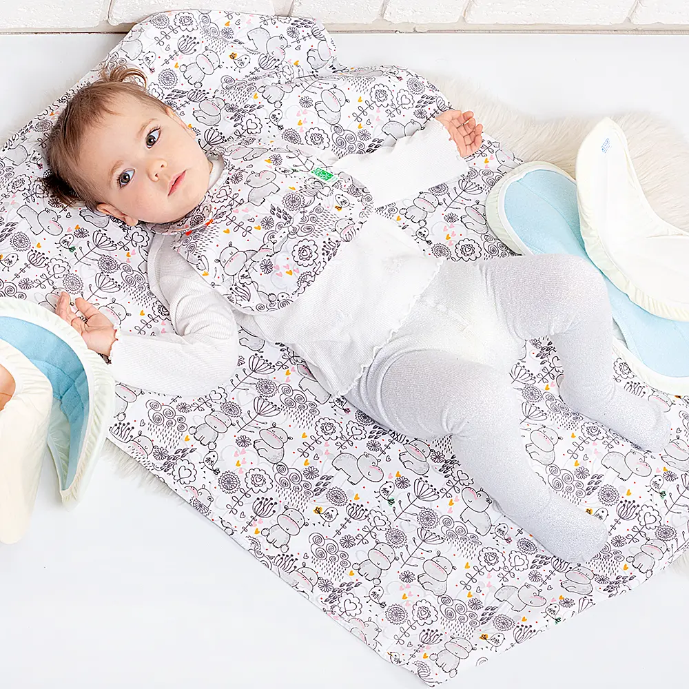 Пелюшка непромокальна Еко Пупс Eco Cotton Бегемотики-пташки двостороння 50х70 см біло-сіра - фото 6
