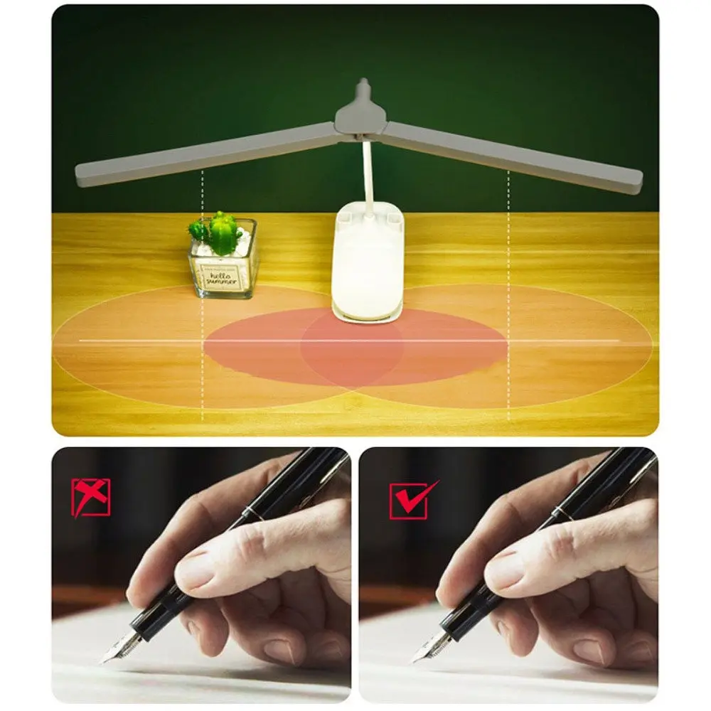 Настільна USB LED лампа гнучка, подвійна з двома акумуляторами та прищіпкою біла - фото 5