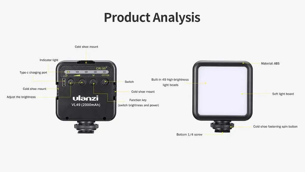 Накамерный свет Ulanzi VL49 Black [75108] - фото 8