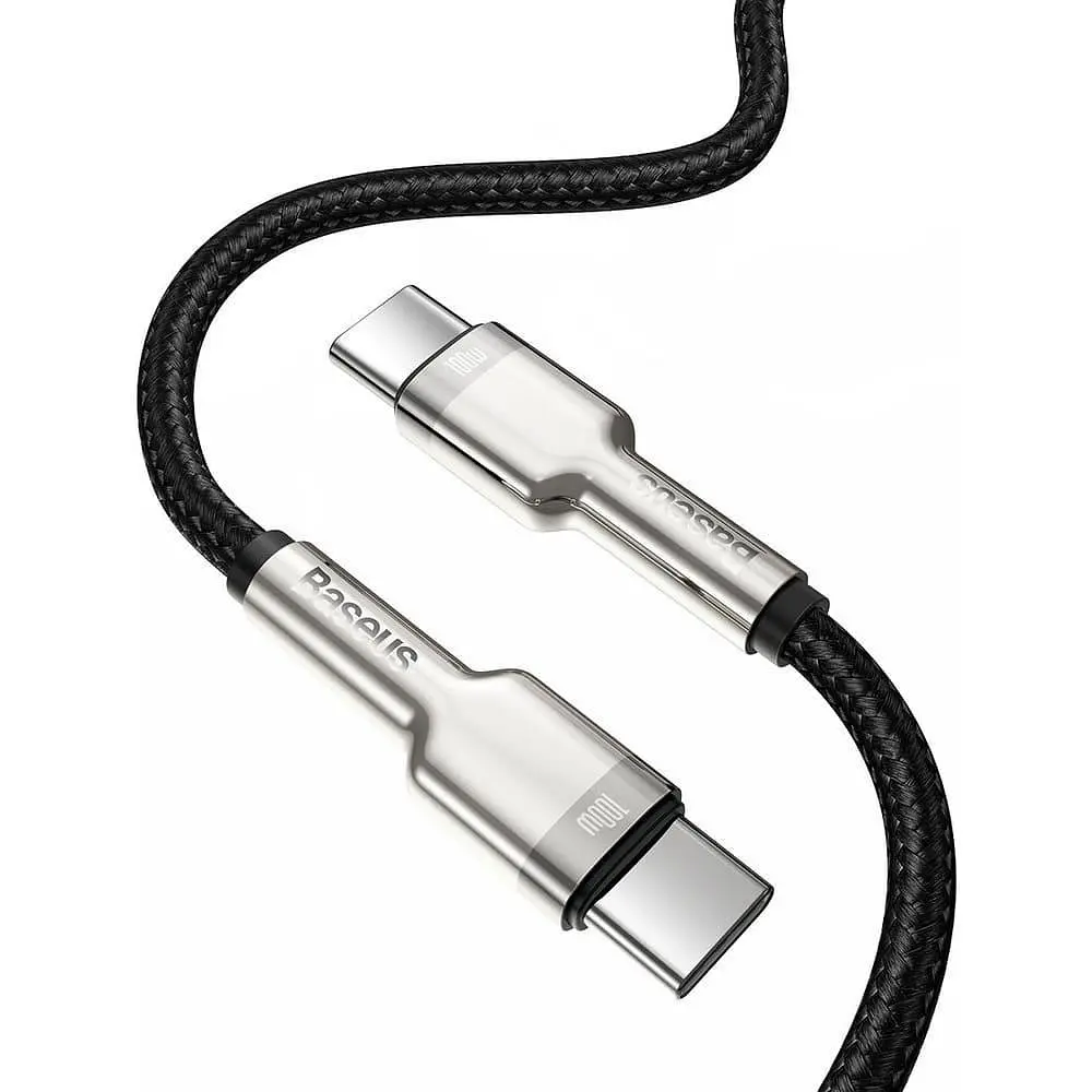Кабель Baseus Cafule Metal Type-C to Type-C 100W (2m) black (CATJK-D01) - фото 2