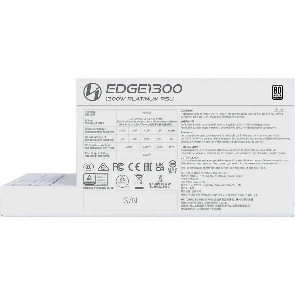 Блок живлення Lian Li Edge 1300W 80+ Platinum (G9P.EG1300.WE00.EU) White - фото 14