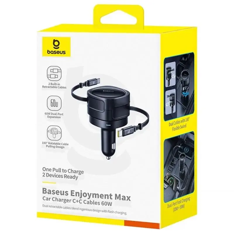 АЗП Enjoyment Max PD60W with retractable cable (2USB-C) (C00035507121) Cosmic Black Baseus teh0029947 - фото 3