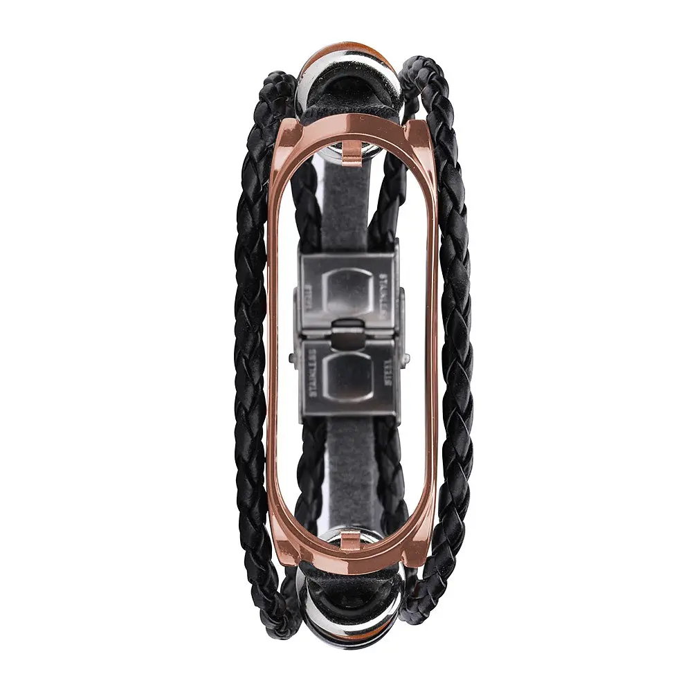 Ремешок винтажный Carprie для фитнес-браслета Xiaomi Mi Band 5 и 6 Type A Black rose gold - фото 5