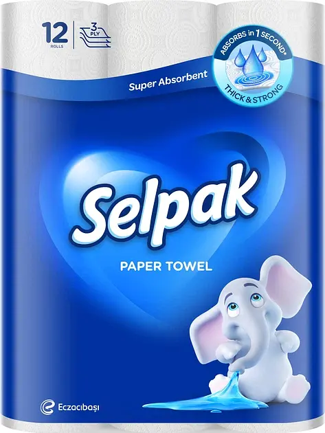 Selpak Паперові рушники 3 шари 80 відривів 12 рулонів (8690530125001)