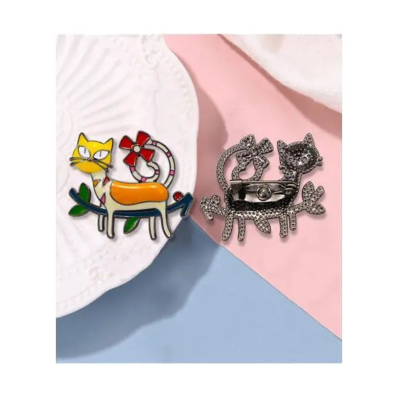 Брошка Котик на гілці брошка-шпилька синя - фото 3