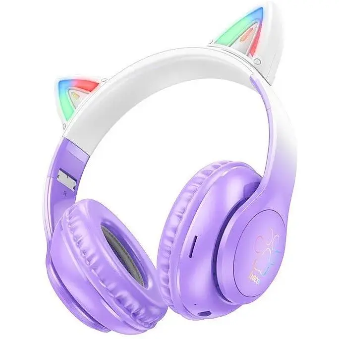 Наушники беспроводные с ушками Hoco Cat ears BT headphones W42 бело розовые - фото 8