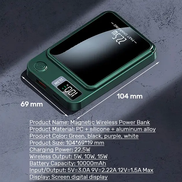 Power bank бездротовий XIYT Y211 / быстрая зарядка / Magsafe / Magnetic / 22.5 Вт + 15 Вт / 10000 мА·год - фото 6