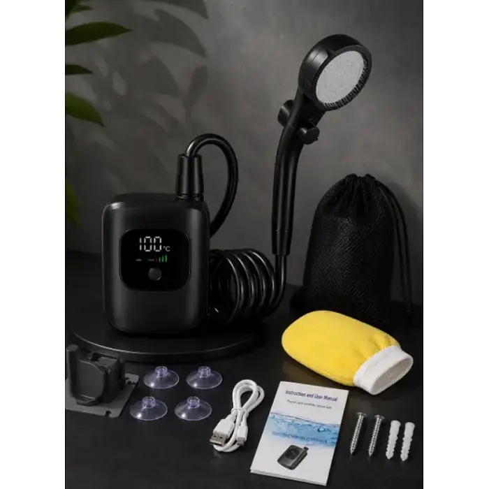Переносний акумуляторний душ Electric Outdoor Shower із силіконовим шлангом, 2400 мА·год, чорний - фото 2