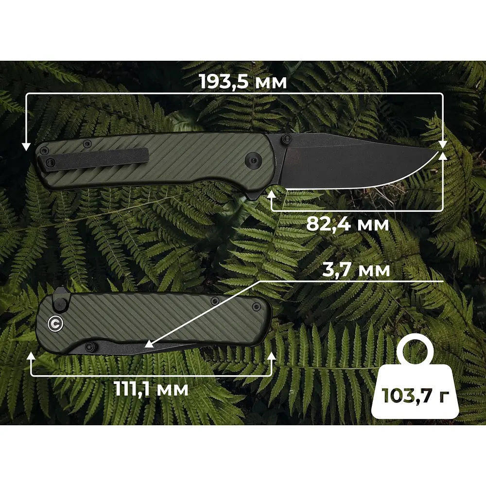 Ніж складаний туристичний Civivi Iron Tide (8.2 см) 14C28N / Aluminum зелений - фото 15