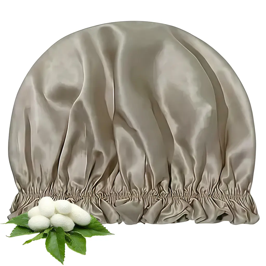 Шовкова шапочка для сну та душу MaryuPHair з м’яким краєм 29×20 см (бежевий)