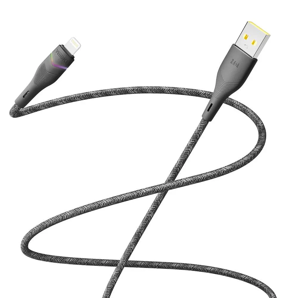 Кабель для заряджання та обміну даними Yoki YK-RG24 RGB Series USB/Lightning 12W 2.4A/5V 1.2 м Чорний - фото 3