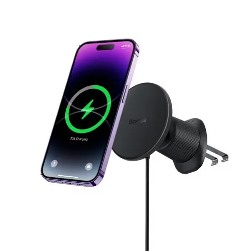 Бездротовий зарядний пристрій Baseus CW01 MagSafe Wireless Charging Car Mount Air Vent 15W чорний C40141001111-00 - фото 4