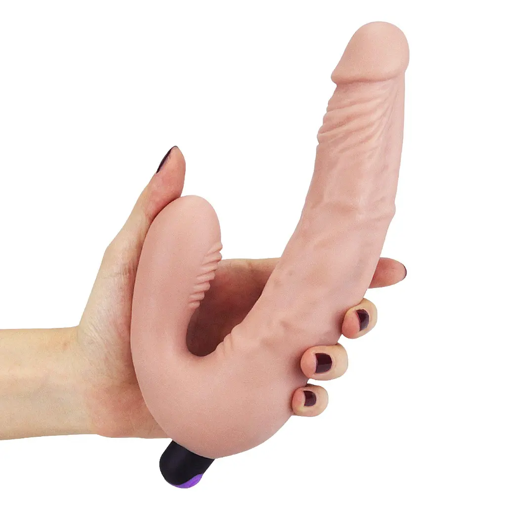 Безремневой страпон с вибрацией LoveToy Rechargeable IJOY 21 см телесный - фото 2