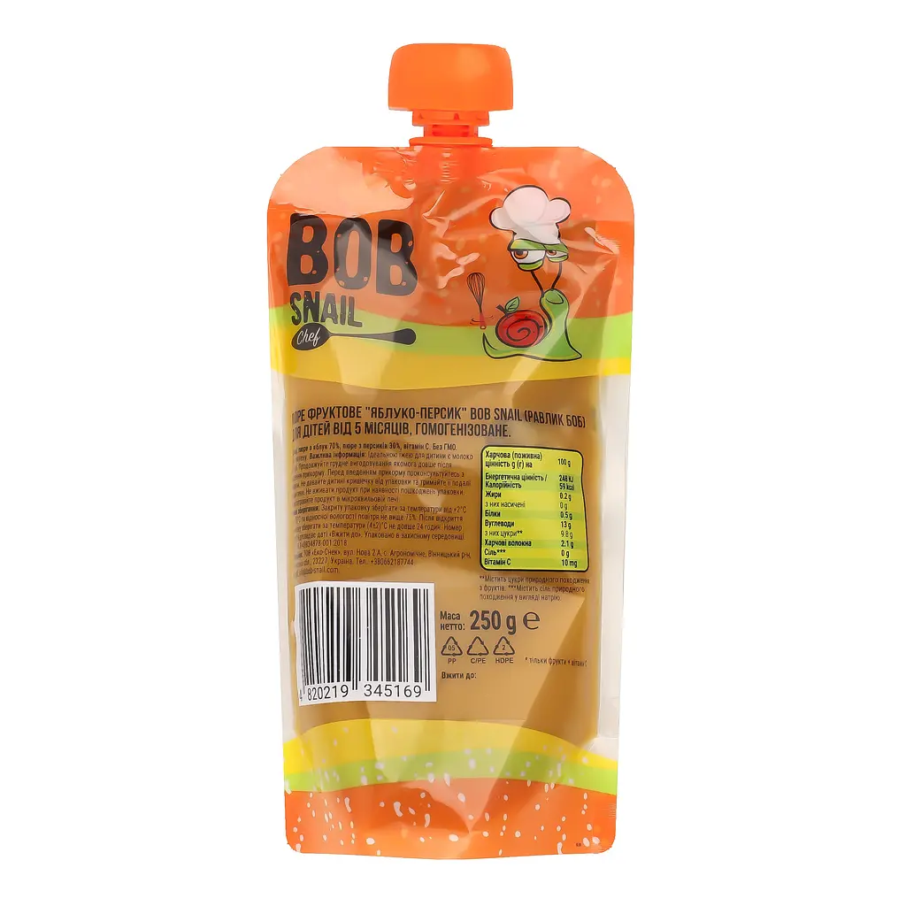 Пюре фруктове Bob Snail, Яблуко-Персик, 250 г (911682) - фото 2