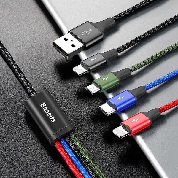 Кабель Baseus Fast 4-in-1 Cable USB to Lightning(2)+Type-C+MicroUSB 3.5A 1.2m CA1T4-A01 Black - фото 6