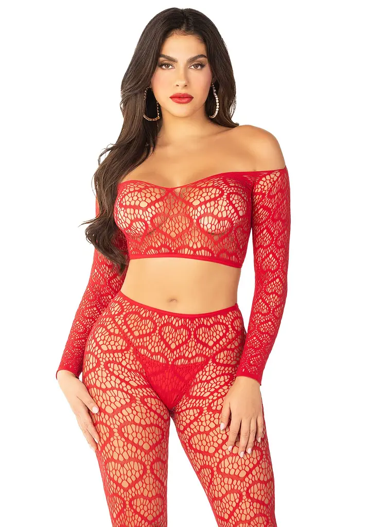 Комплект топ і легінси Leg Avenue Off The Shoulder, One Size, Red, довгий рукав