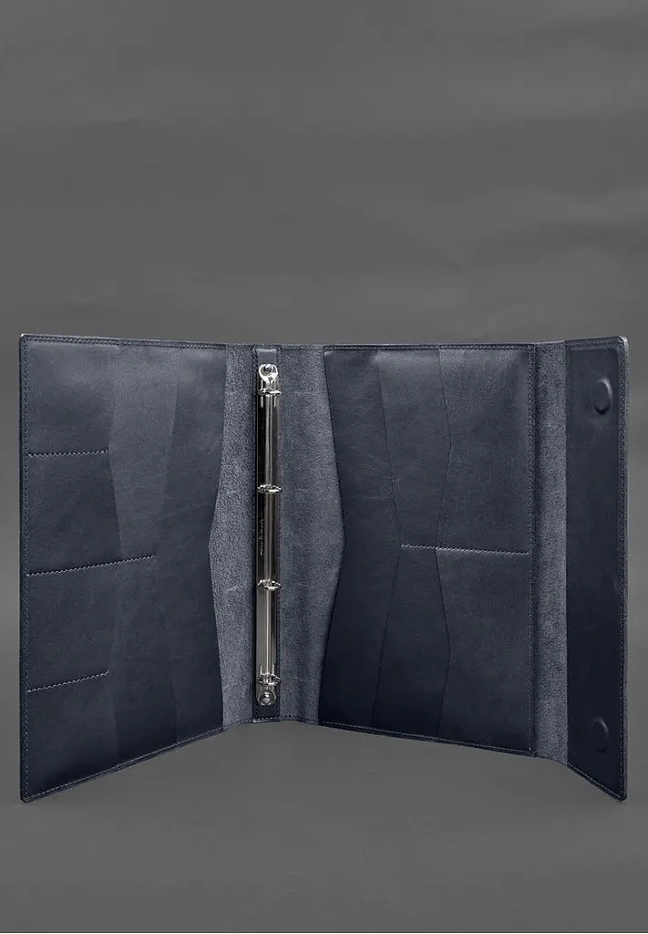 Кожаная папка для документов "Семейная" А4 на сегрегаторе с файлами темно-синяя - фото 6