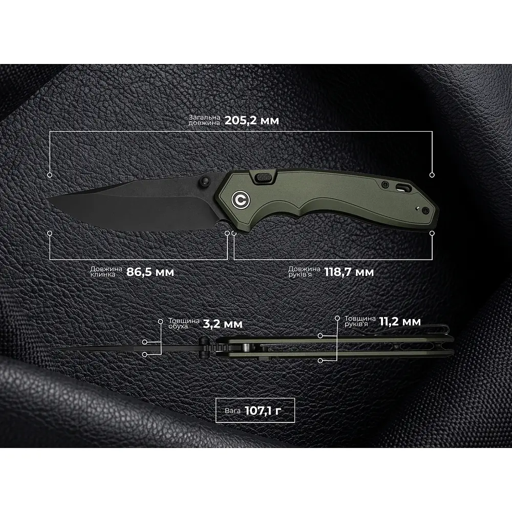 Ніж складаний туристичний Civivi Elite Brova, (8.7 см) CPM S35VN / Aluminum зелений - фото 11