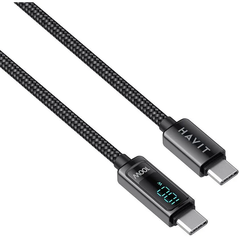 Кабель Havit HV-CB6247 PD100W 5A з LED екраном Type-C to Type-C 2 м (HV-CB6247) - фото 5