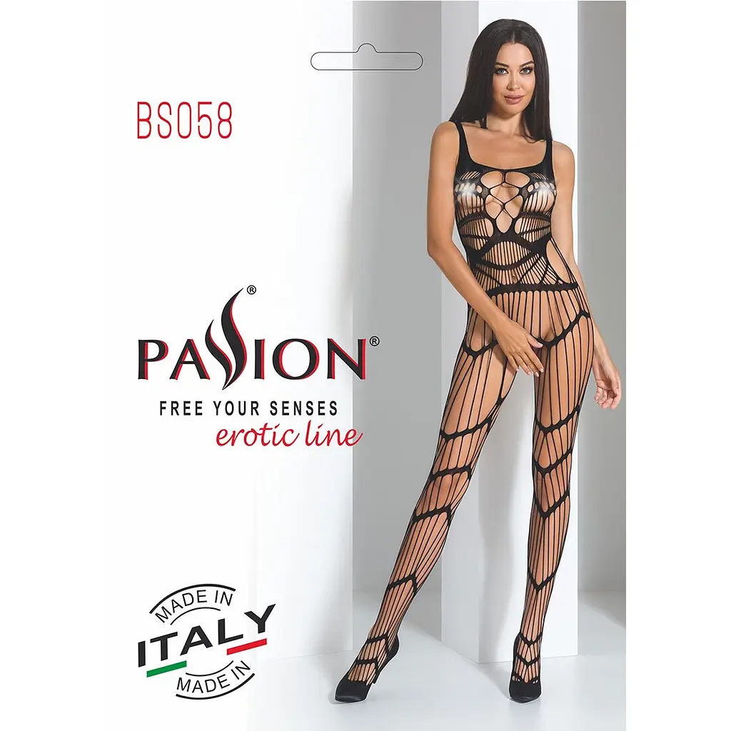 Бодістокінг Passion BS058 black, комбінезон, дуже повітряний - фото 7