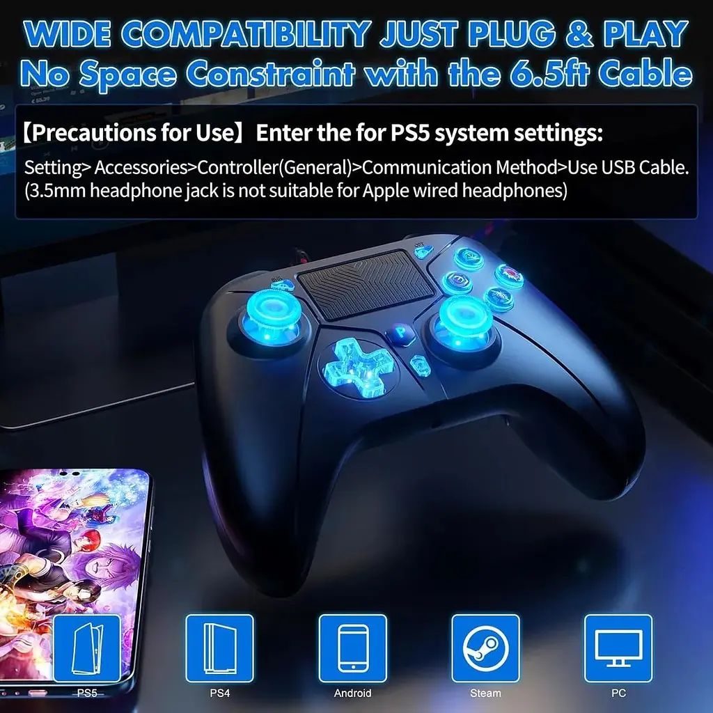 Джойстик PS5 для Playstation 5/PS4/PC з подвійною вібрацією 6-осьовою - фото 4