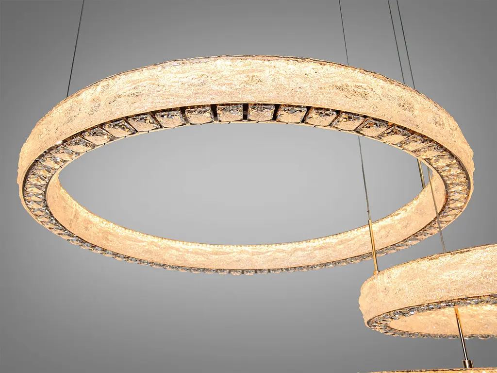 Сучасна підвісна LED-люстра Diasha 662/800+600+400GD золото, 3 кільця, 195W, 140 см, 20-35m2 - фото 5
