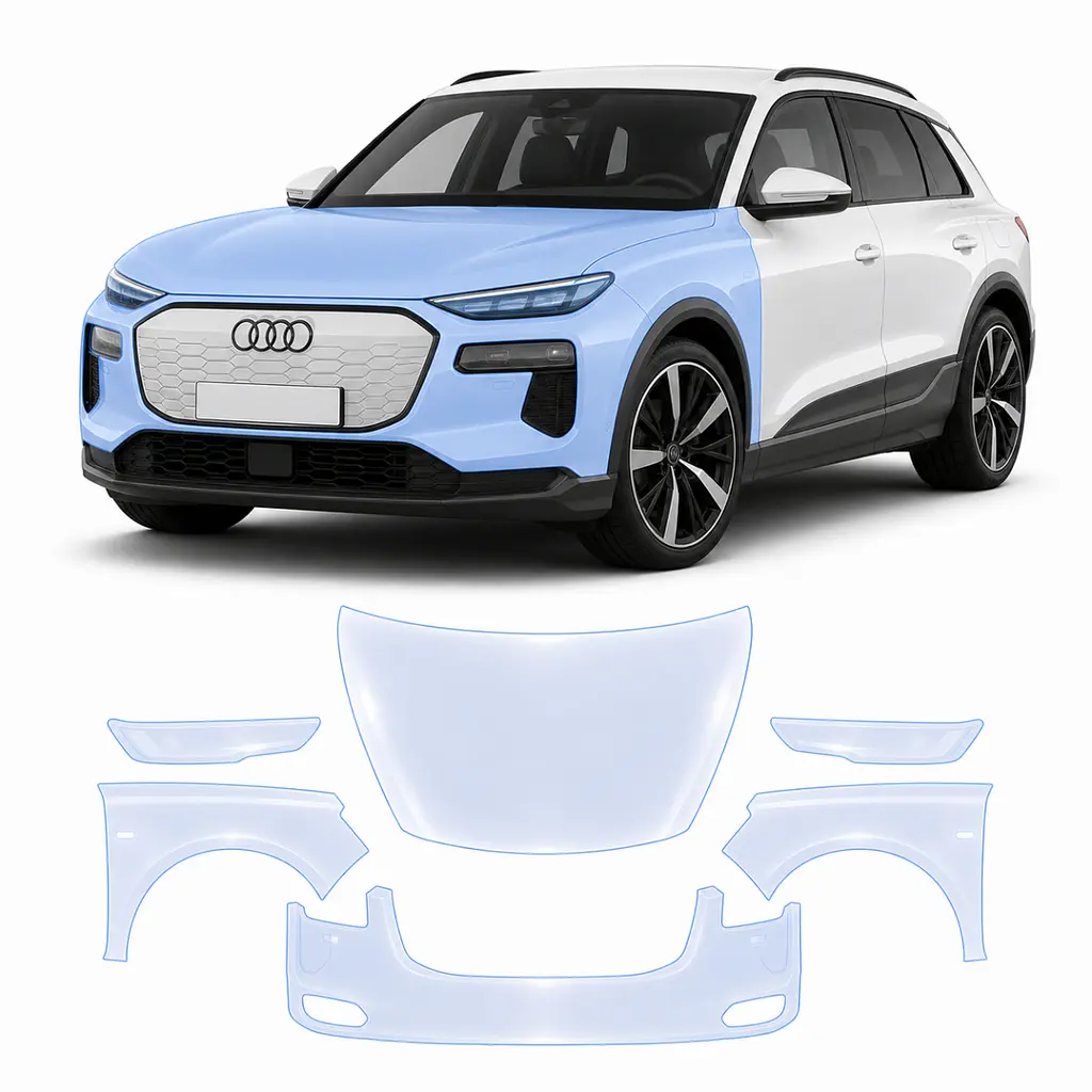 Антигравійна захисна бронеплівка за лекалами для Audi Q6 e-tron PPE 2024- передня частина авто (капот бампер крила))