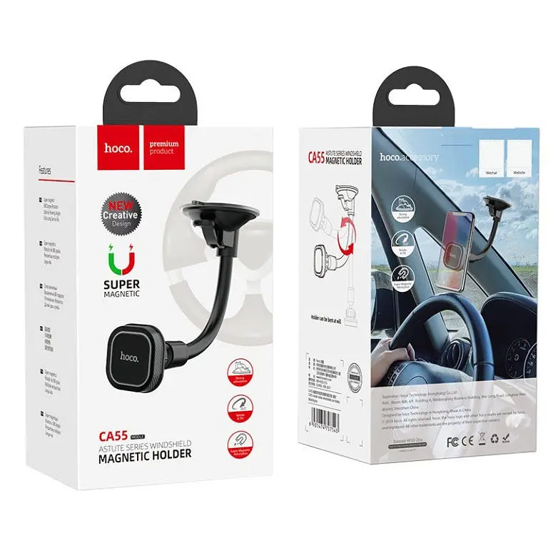 Автотримач для телефона Hoco CA55 Astute series windshield car holder чорний/сірий - фото 2