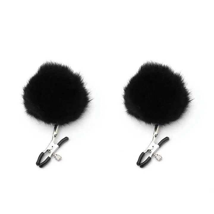Затискачі для сосків з хутром Pom Pom Nipple Clamps регульовані Червоні - фото 3