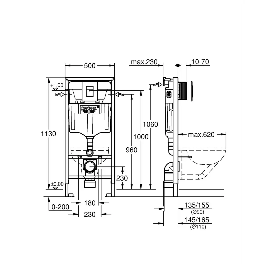 Комплект Grohe Set унітаз Quadro-0301-R + Інсталяція Grohe Rapid Sl 38772001 38772001QUADRO0301R, Білий - фото 4