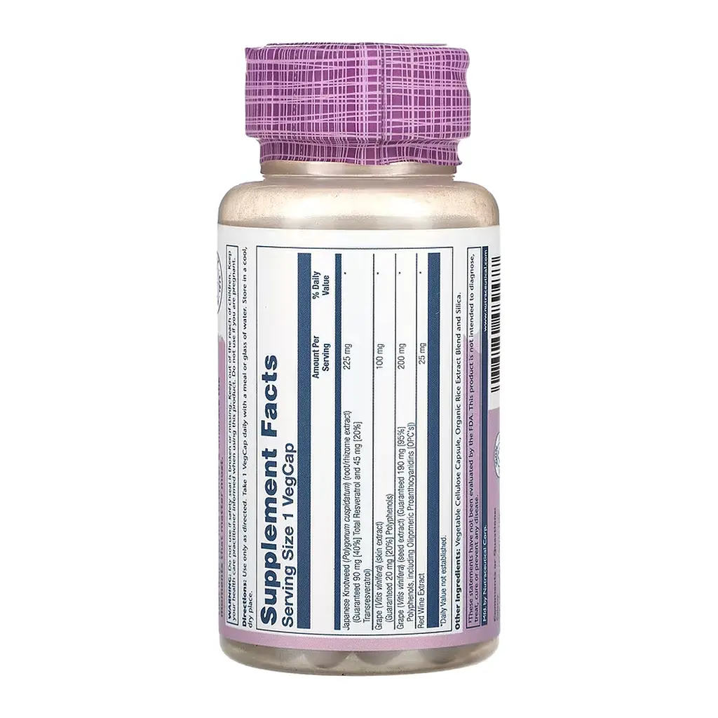 Ресвератрол Solaray (Triple Strength Resveratrol) 225 мг 60 веганських капсул - фото 2