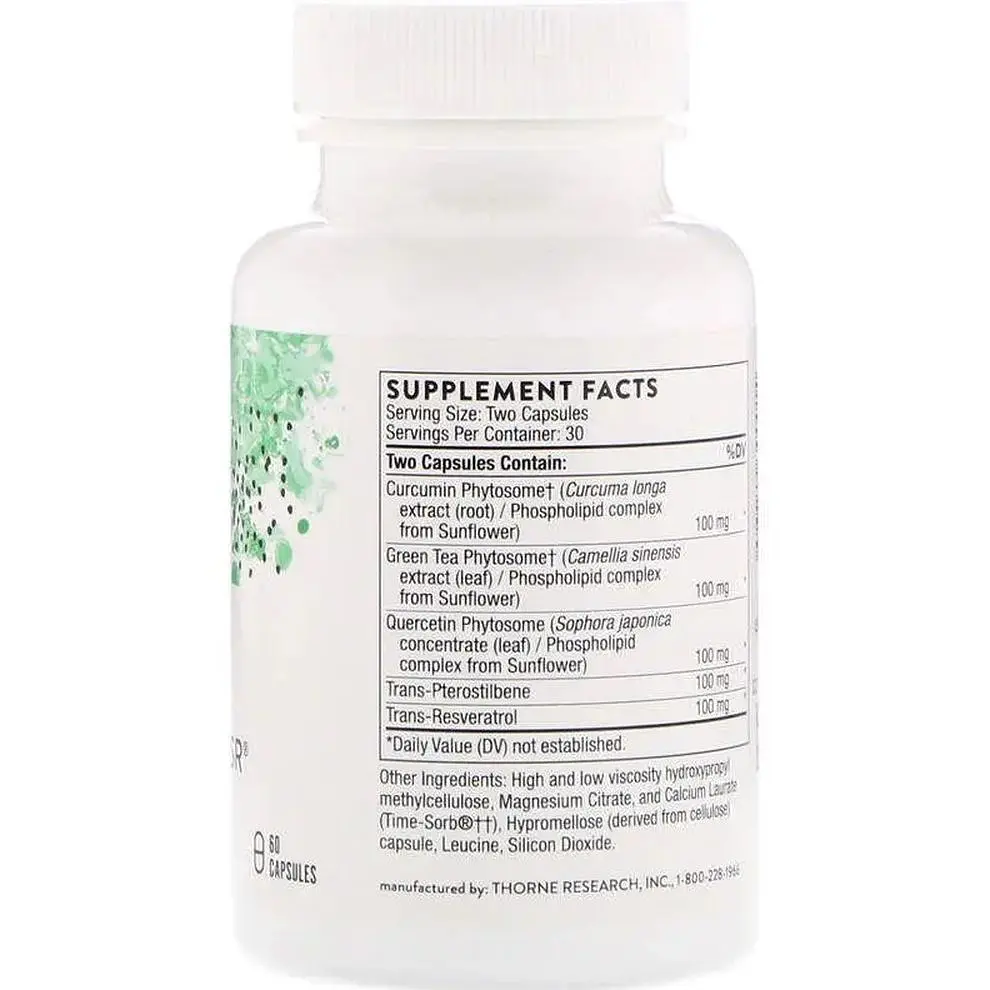 Ресвератрол, птеростільбен, куркумін Thorne Research PolyResveratrol-SR 60 капсул - фото 2